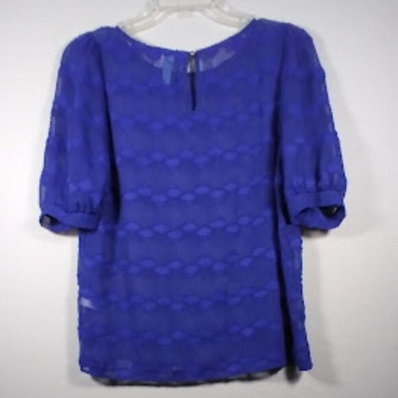 Aina Be Semi Sheer Royal Blue Short Sleeve Peasant Style Blouse Size:S - Picture 3 of 14
